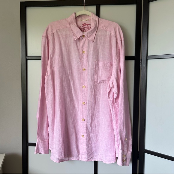 [XL] Tommy Bahama Men’s 100% Linen Light Pink Casual Button-Down Dress Shirt - Picture 2 of 12